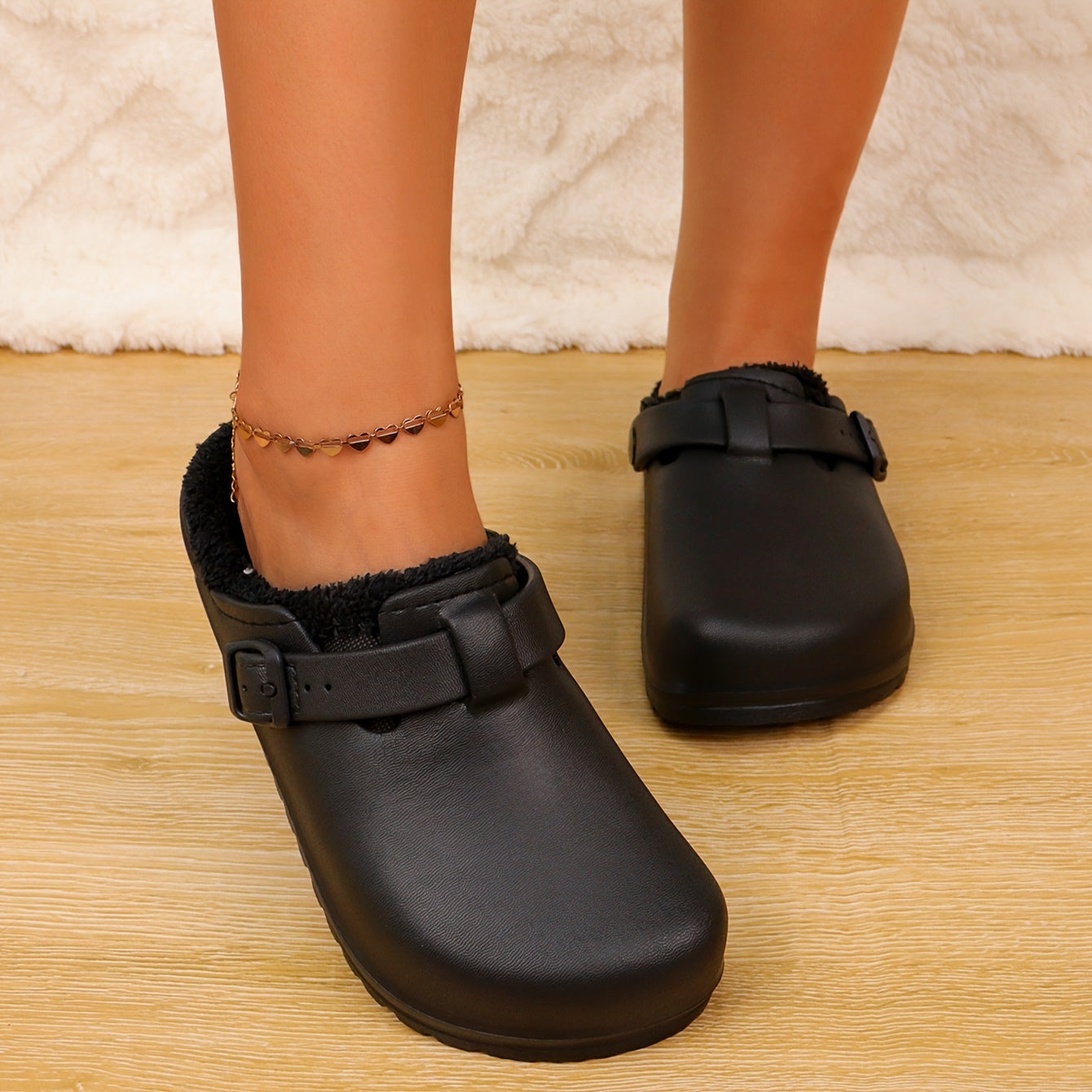 Women's Fluffy Solid Color Clogs with Thick Sole and Plush Lining