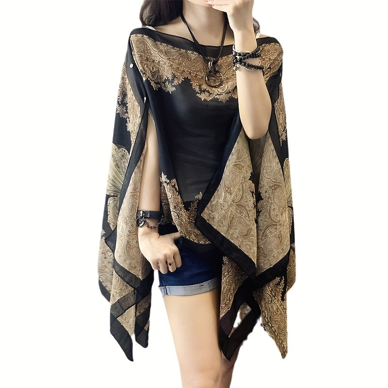 Women's Bohemian Floral Chiffon Shawl Large UV Protection Beach Cover-Up