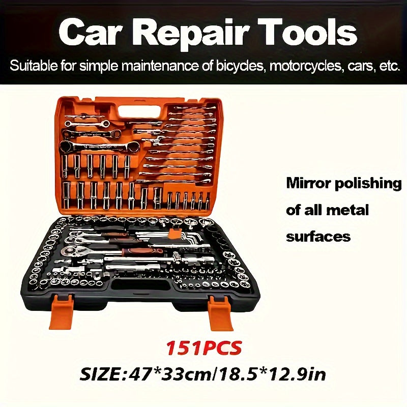 Professional 151-Piece Tool Wrench Set with S2 and Cr-V Sockets