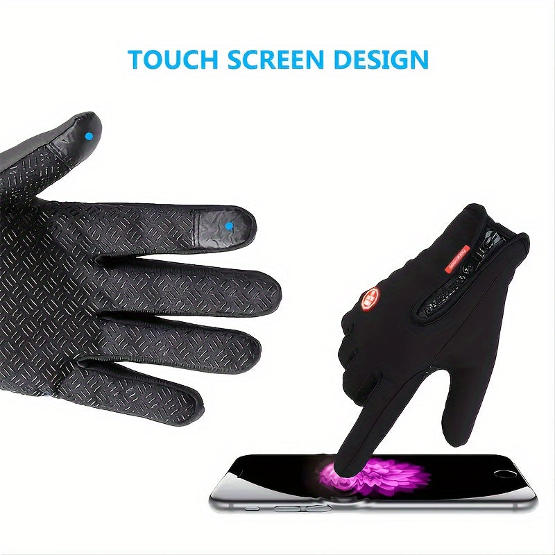 Women's Men Touchscreen Gloves Winter Cycling Outdoor Sports Warm Zipper Motorcycle Gloves