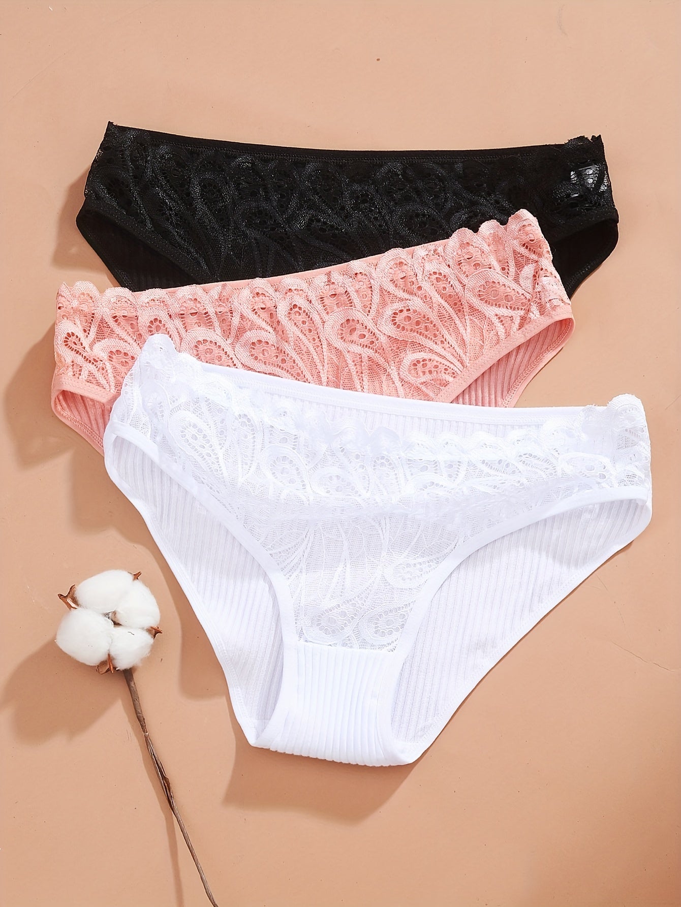 Women's Cotton Briefs 4-Pack with Lace Trim Mid Rise Breathable Comfortable Underwear