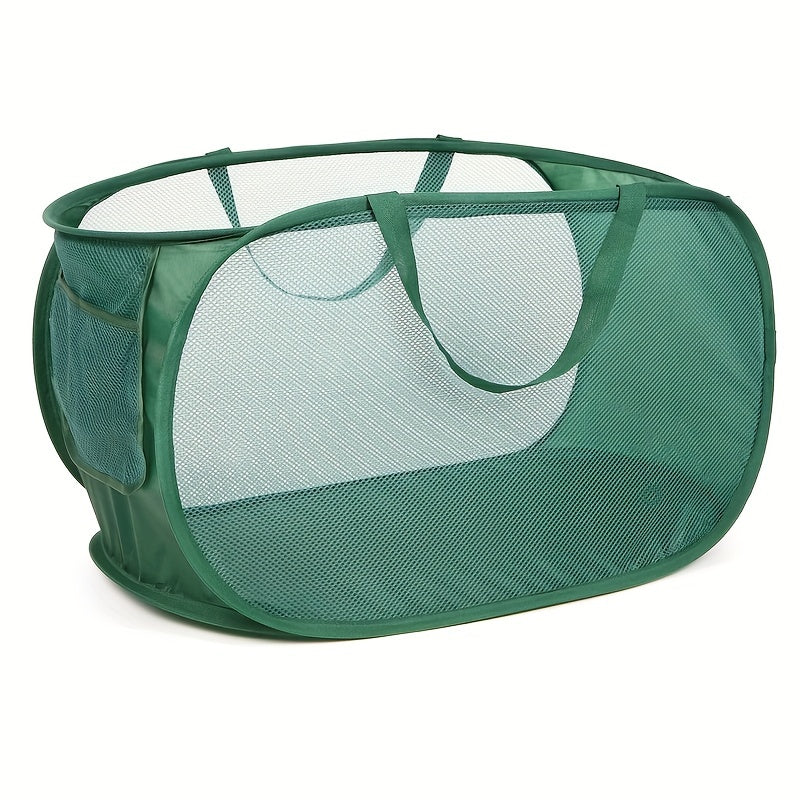 Foldable Laundry Basket with Mesh Hamper and Reinforced Handles for Laundry and Gifts