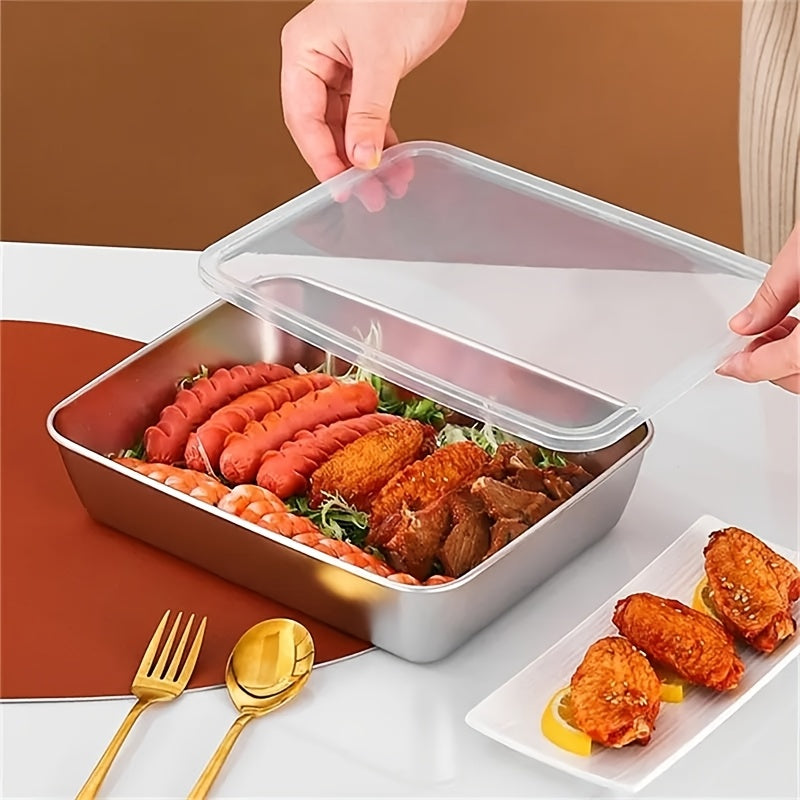 Stainless Steel Food Storage Set with Clear Lids Large Square Containers for Meat Fruits Veggies Camping Home Use