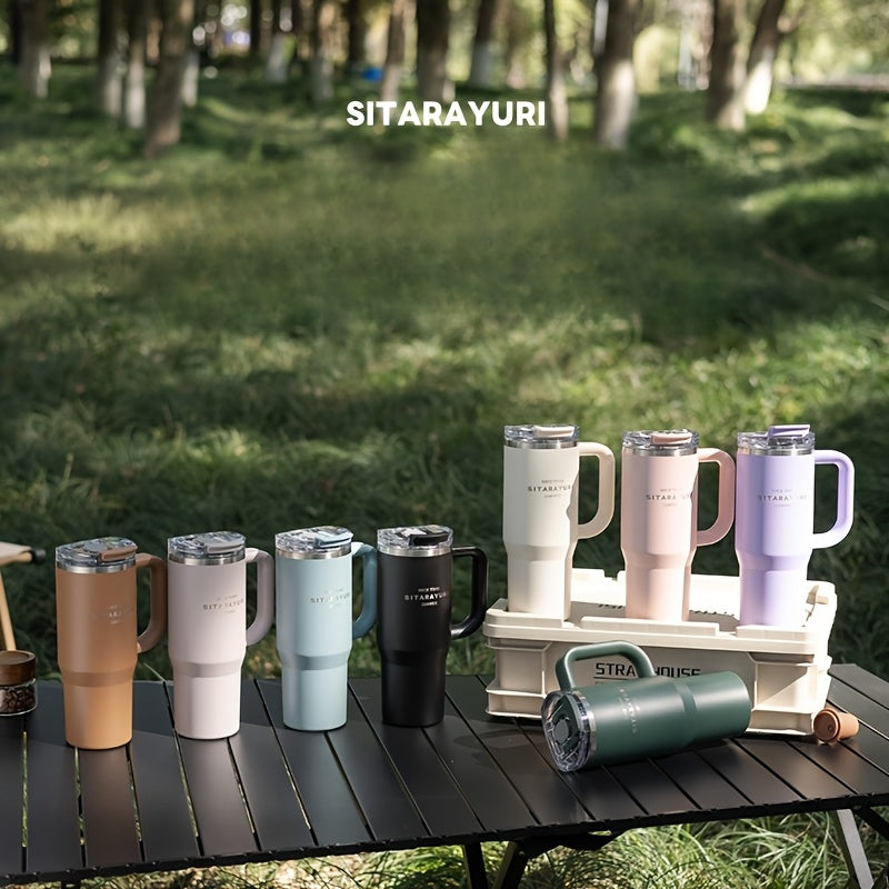 900ml Izolyatsiyalangan zanglamaydigan po'latdan yasalgan tumbler, quvurlik bilan, choyshab bilan, tashqi sayohat, sport uchun qayta ishlatiladigan va suv o'tkazmaydigan