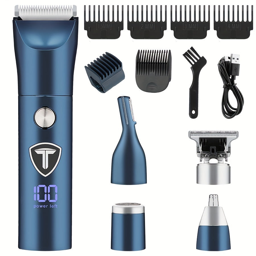 Men's 5-in-1 Body Hair Trimmer with Ceramic Blade USB Rechargeable Grooming Kit