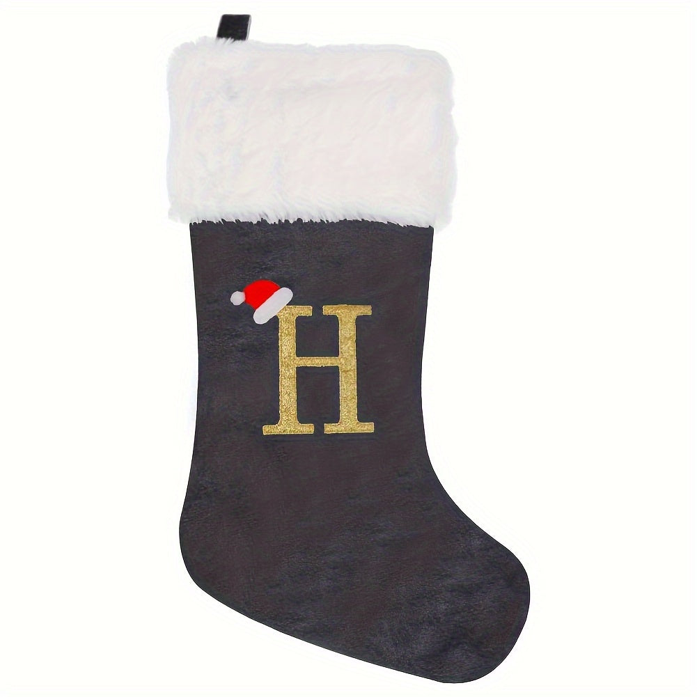 Christmas Stocking Grey and White Flannel Embroidered Home 43cm Feather-Free