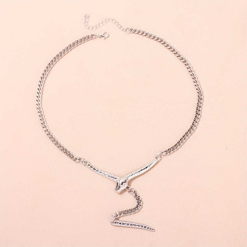 Vintage-Inspired Snake Pendant Necklace with Tassel Detail Alloy Clavicle Chain for Parties and Gifts