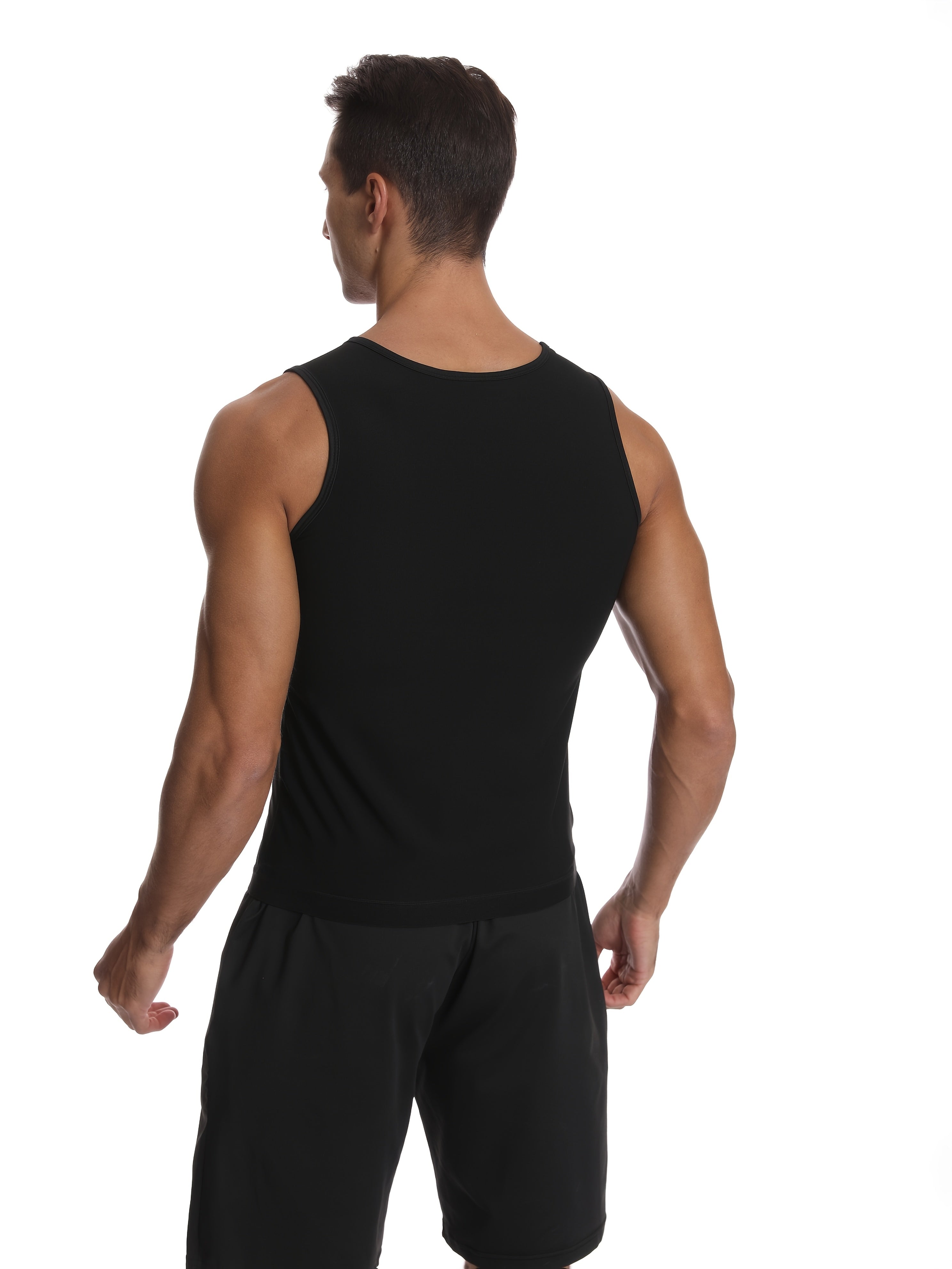 90% polyester va 10% elastan dan tayyorlangan sport shakl beruvchi vest. Fitness mashg'ulotlari va sport kiyimlari uchun mos. Qattiq mos keladigan, yengsiz, krujka bo'yin dizayni. Bir rangli cho'ziladigan pullover.