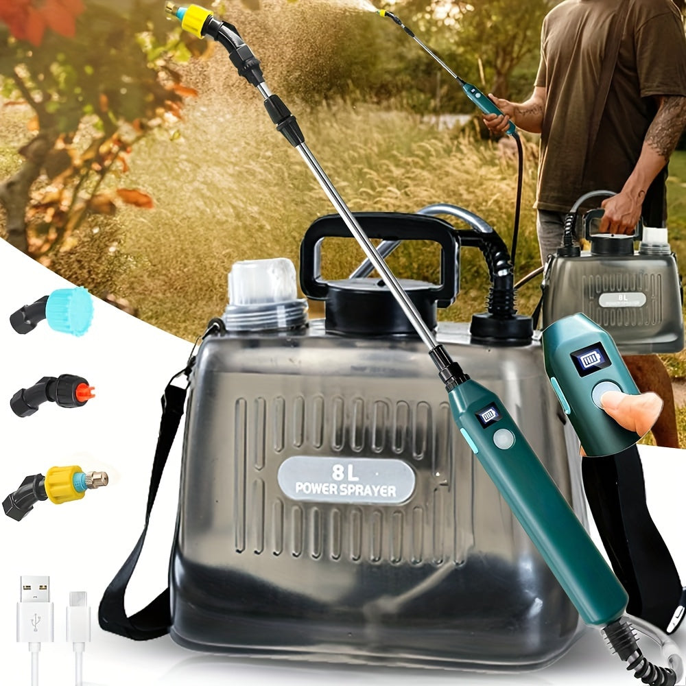 8L Battery-Powered Sprayer with Transparent Tank Telescopic Wand and Adjustable Brass Nozzle
