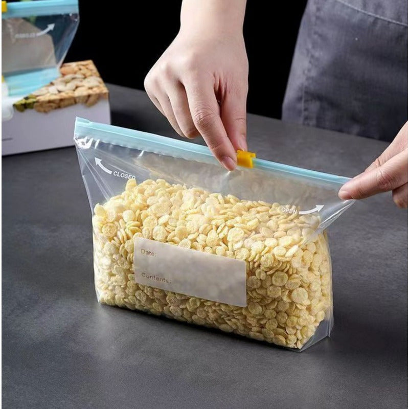 Ochiq plastmassa Ziplock sumkalar, qayta ishlatiladigan, suyuqlik o'tkazmaydigan, meva, sabzavot va atıştırmalıklar uchun saqlash
