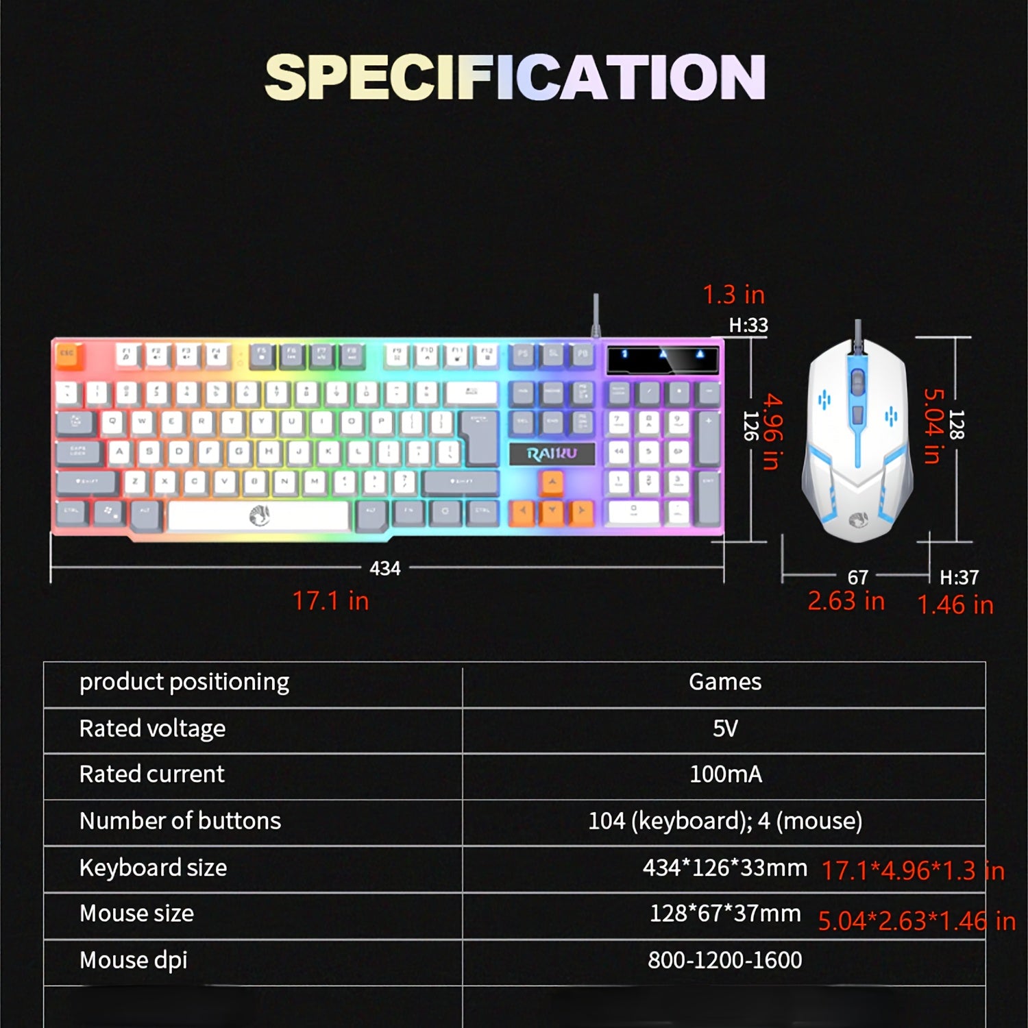 Set de teclado y ratón para juegos con iluminación RGB y diseño ergonómico