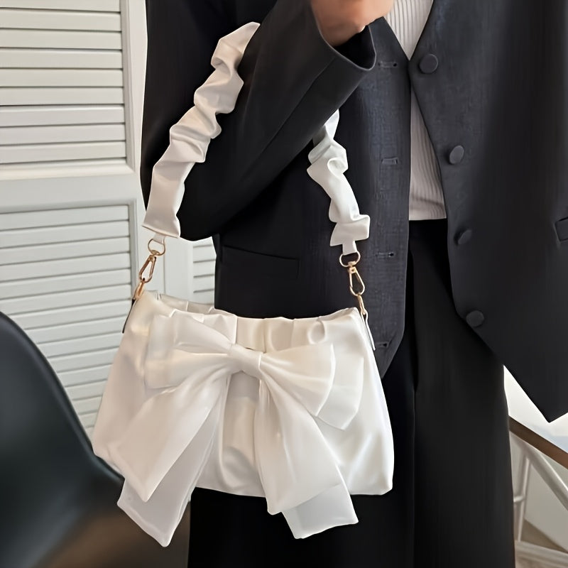 Ayollar uchun qora va oq rangdagi magnit yopiladigan chiroyli shokoladli bowknot yelka sumkasi