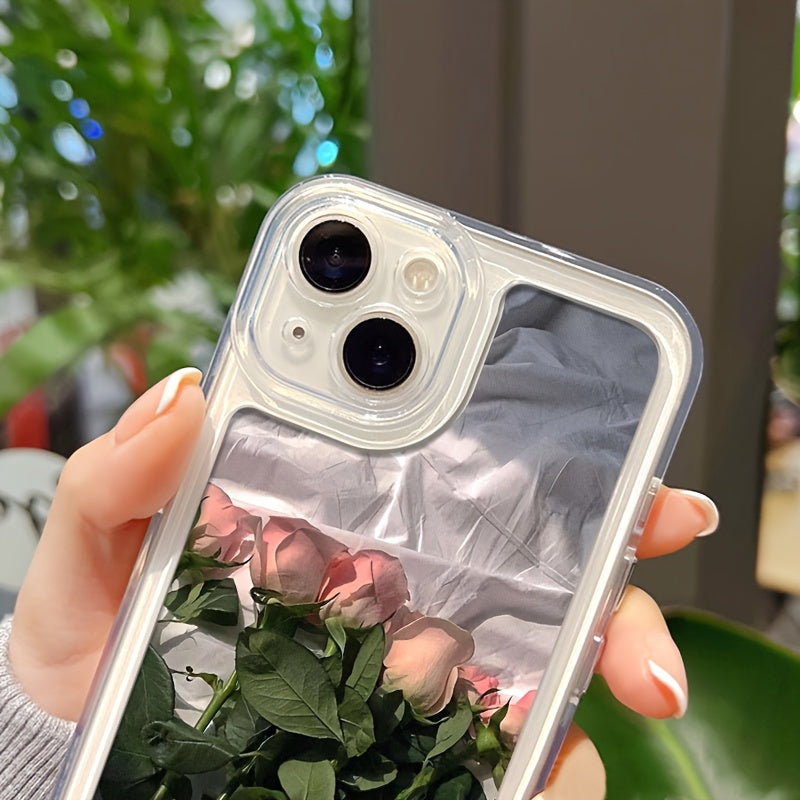 Rose Transparent TPU Phone Case for iPhone 11 to 16 Pro Max XR XS X 7 8 Plus SE2 SE3