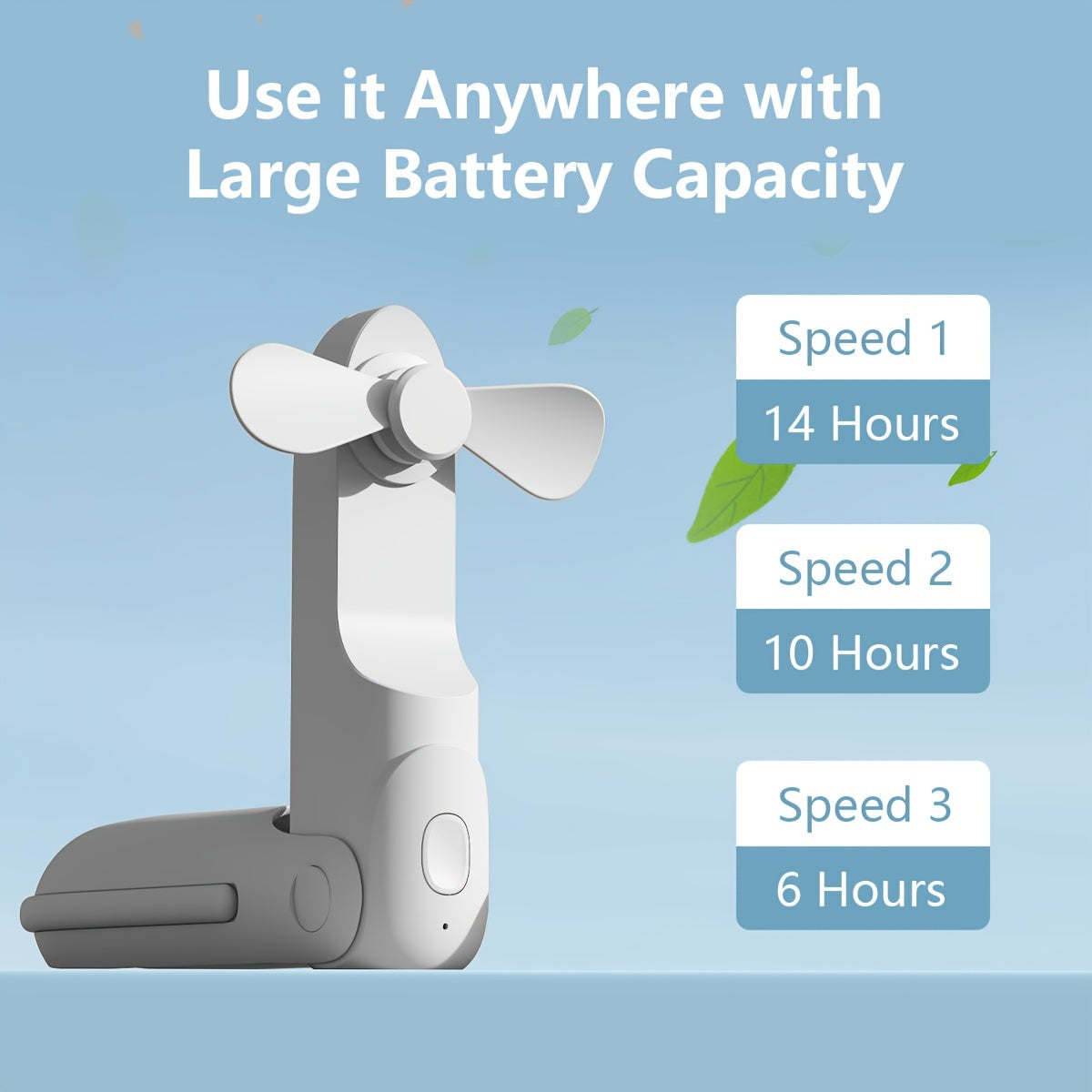 Ручной USB-вентилятор с регулируемой конструкцией, материал ABS, кнопочное управление, носимый, для использования в помещении/на улице, встроенный литиевый аккумулятор. Может использоваться как очиститель воздуха с функцией нагрева/охлаждения.