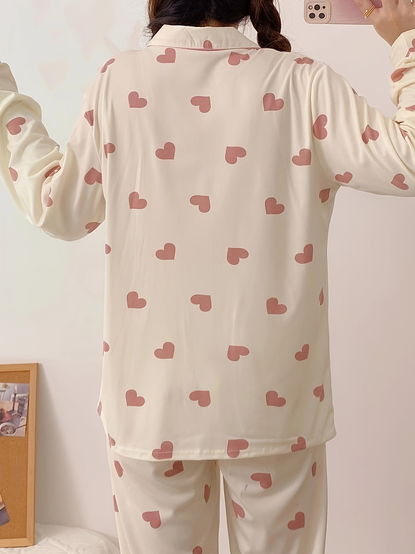 Women's Heart Pattern Pajama Set Polyester Long Sleeve Spring Fall Casual