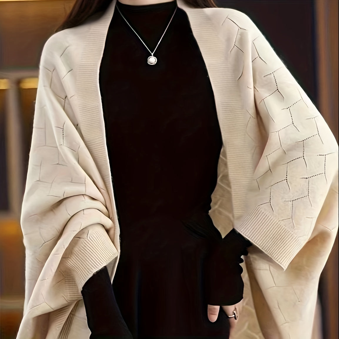 Women's Knit Shawl Scarf Solid Color Batwing Sleeves Chilly Seasons