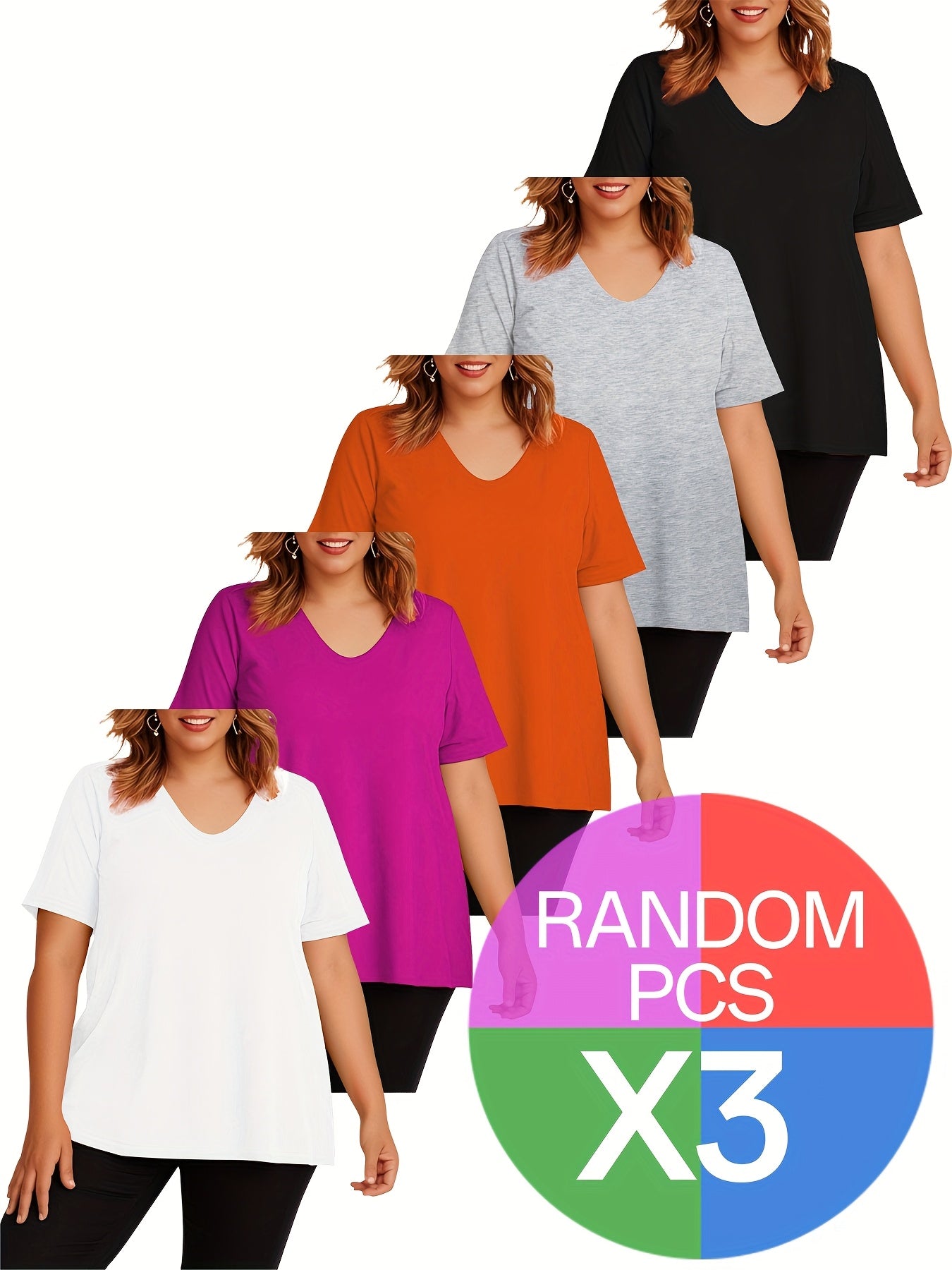 Women Casual Sports T-shirts V-Neck 3-Pack Lightweight Breathable