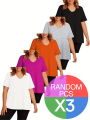 Women Casual Sports T-shirts V-Neck 3-Pack Lightweight Breathable