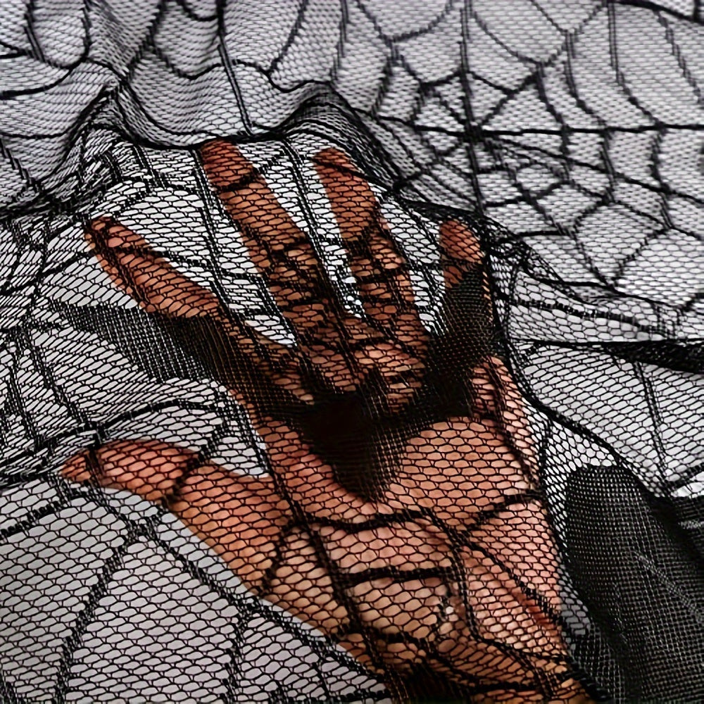 Black Lace Fireplace Scarf with Spiderweb Design, 50.8x200.66 cm, Halloween Decor