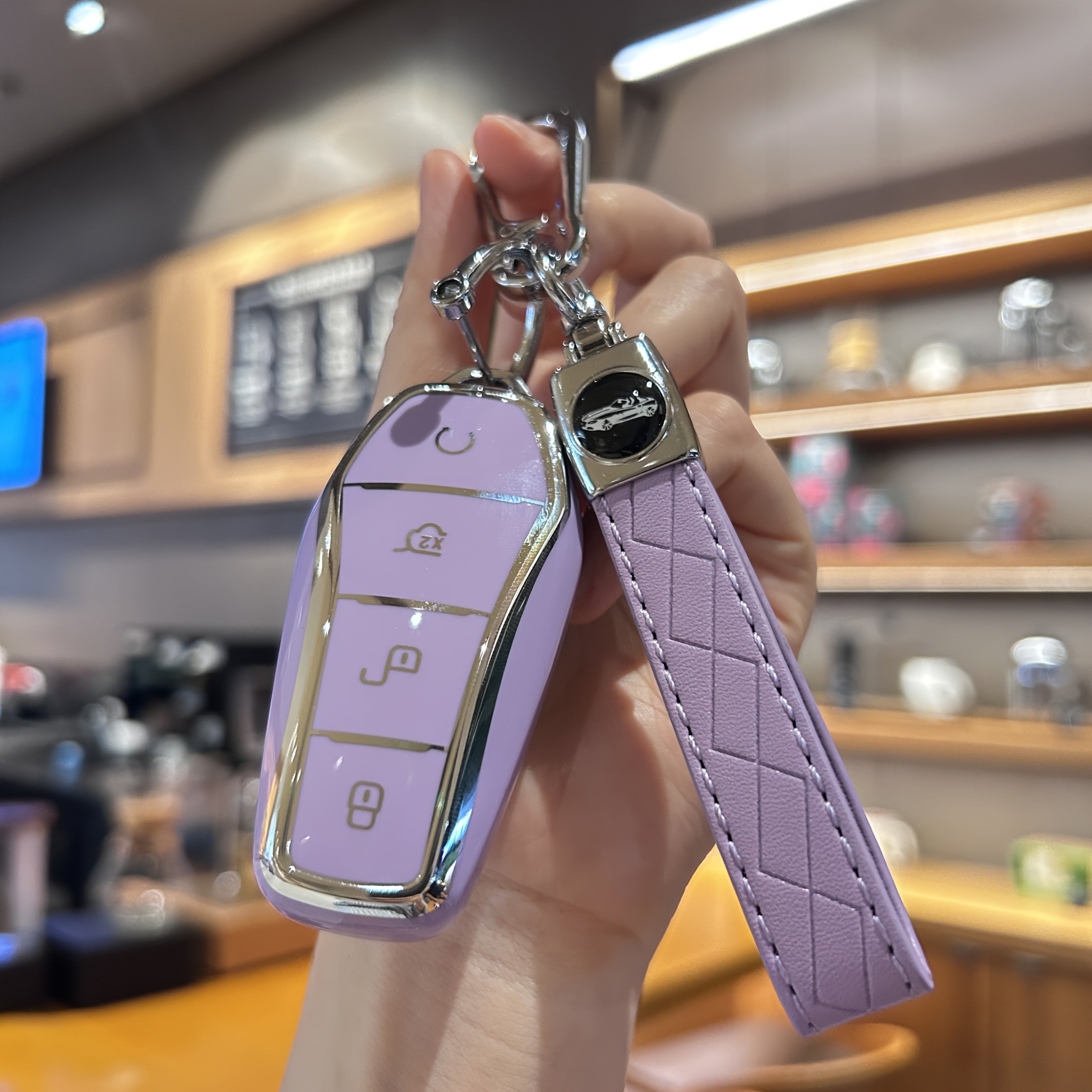 Car Key Shell TPU Soft Flexible Cover for 4-Button Key with Keychain