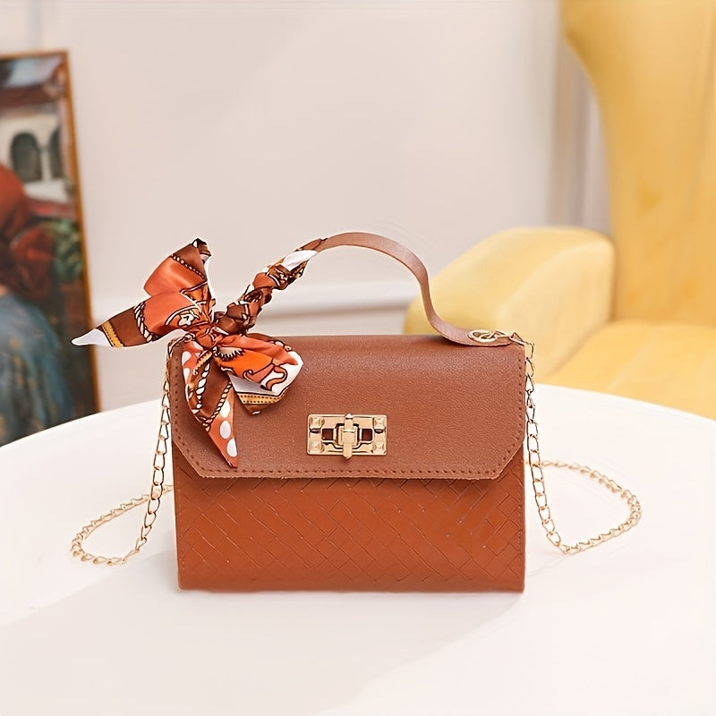 Mini Crossbody Bag with Scarf Chain Strap Lightweight Detachable Shoulder Bag in Multiple Colors