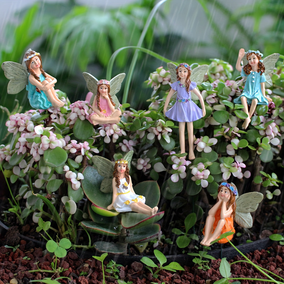 6 Resin Fairy Garden Statues Outdoor No Power Needed