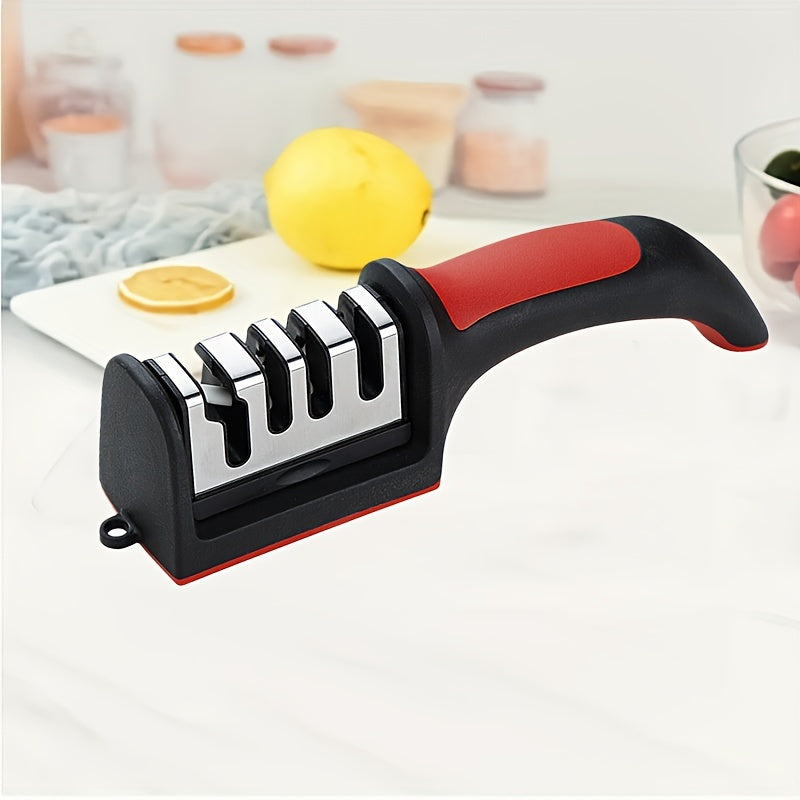 Kitchen Knife Sharpener 4-Stage Tungsten Diamond Ceramic Red Black