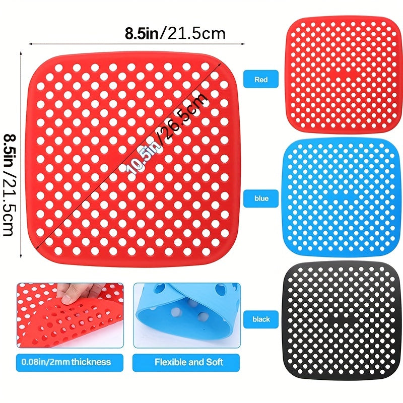 3pcs Reusable Silicone Air Fryer Liners Non-Stick Easy Clean Mats Heat Resistant up to 240°C Fits Most Air Fryers Perfect for Healthy Cooking
