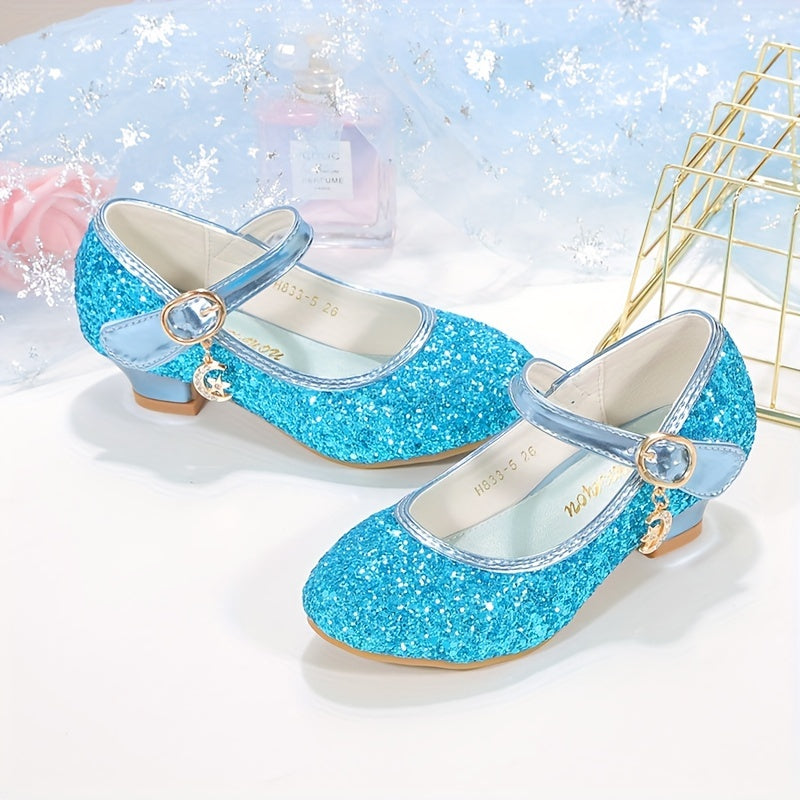 Girls Sequin High Heels Lightweight Non-Slip Dress Shoes for Parties and Autumn