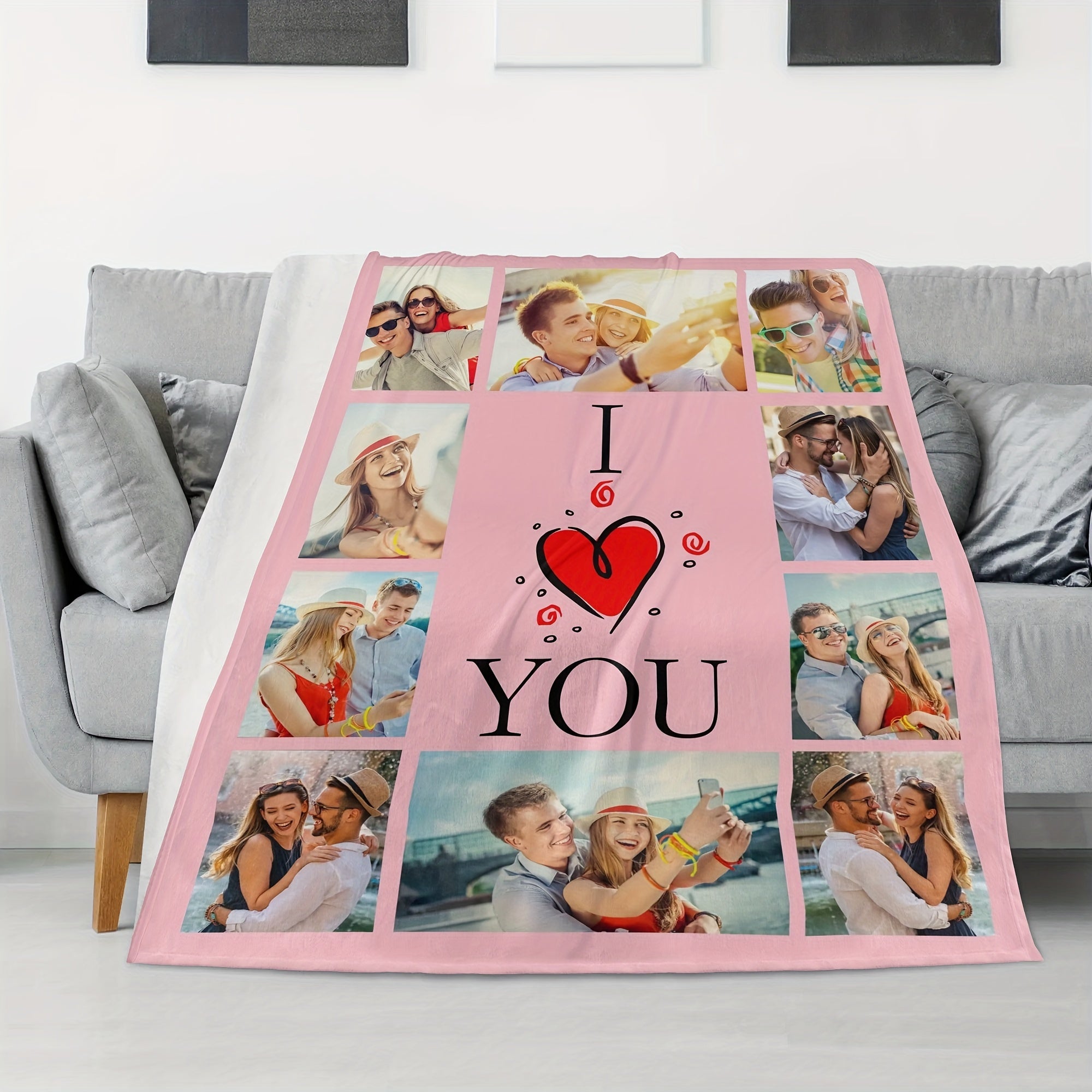 Personalized Flannel Photo Blanket with Custom Text for Couples and Families