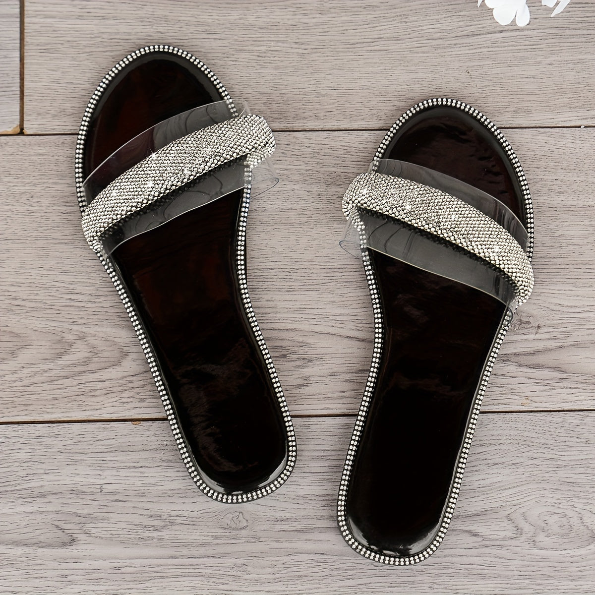 Women Flat Sandals Summer Rhinestones Open Toe Comfortable Slip-On