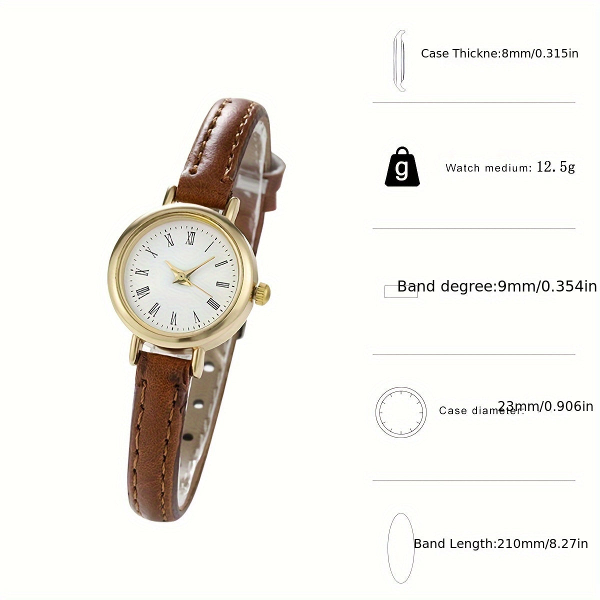 Women's Quartz Watch Casual Round Alloy Case PU Leather Band Retro Rome Style