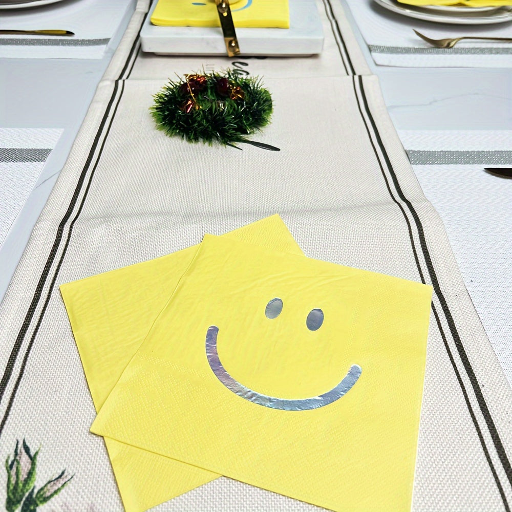 Set of 20 Yellow Smiley Face Disposable Napkins 2-Ply Paper 33 cm for Parties