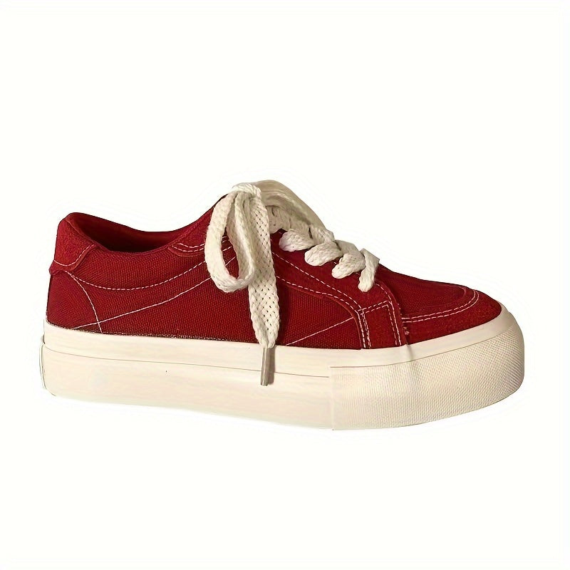 Women's Canvas Sneakers with Thick Retro Soles and Solid Color Design