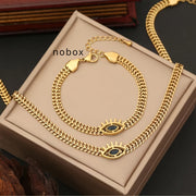 Golden Stainless Steel Hollow Eye Necklace and Bracelet Set for Women