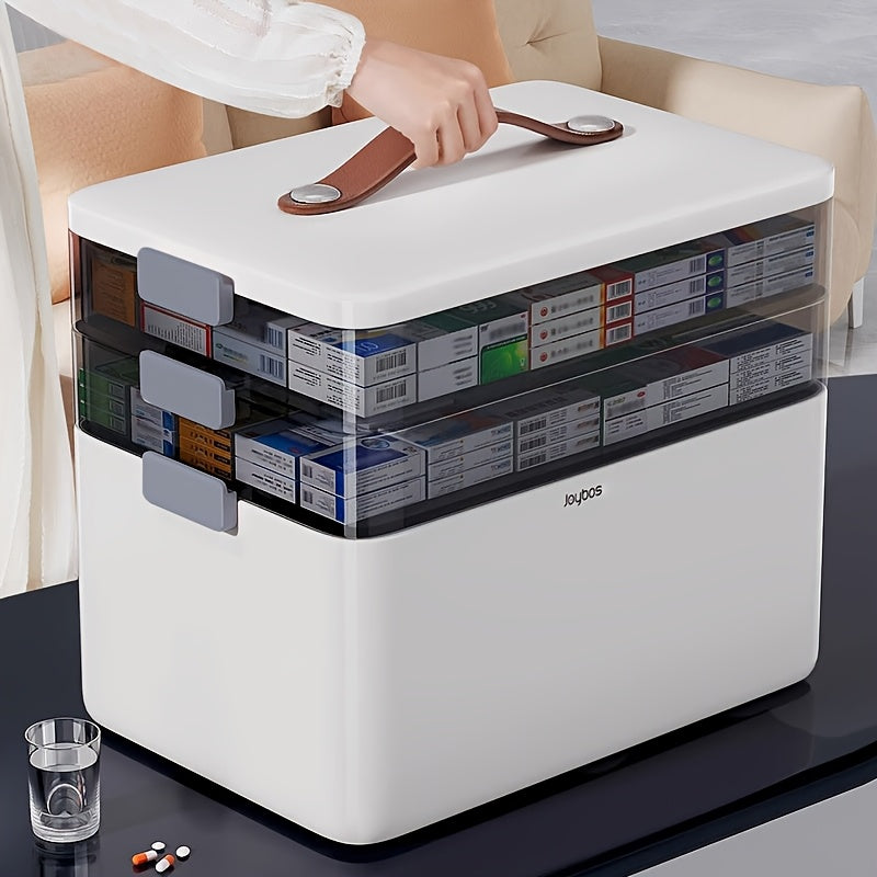 Caja de almacenamiento de primeros auxilios, resistente al agua, de plástico, con múltiples compartimentos y ventana transparente