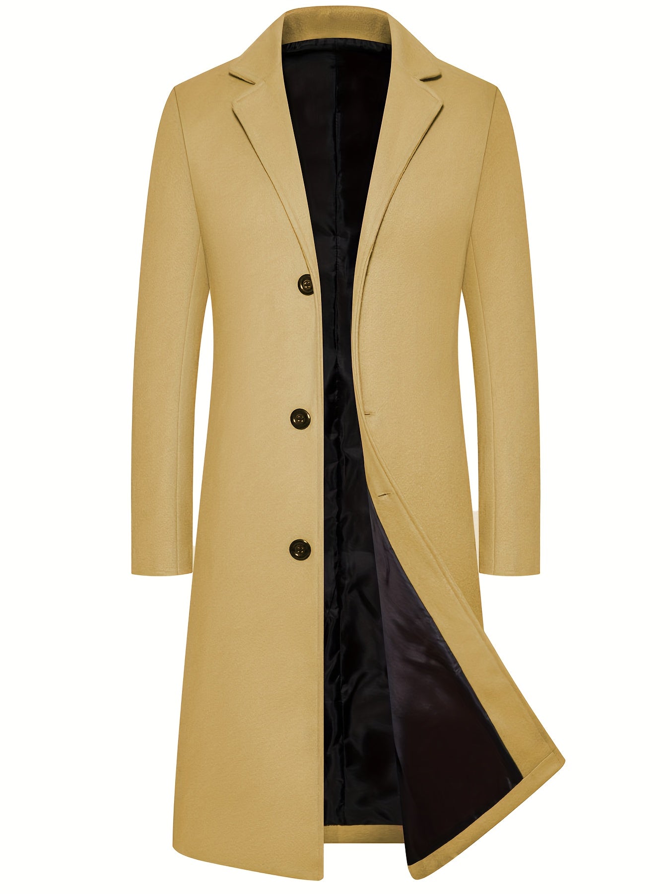 Men's Slim-Fit Mid-Length Pea Coat Polyester Solid Fall Winter Casual