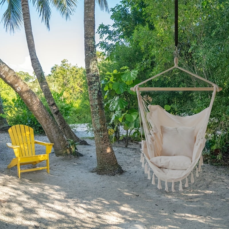 Outdoor Lounge Chair Hammock Beige Dark Grey Polyester with Pillows Patio Garden Relaxation