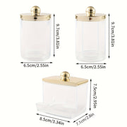 Bathroom Storage Organizer Set with 1/3 Qtips Container and Gold-Lidded 10 oz Ball Holder