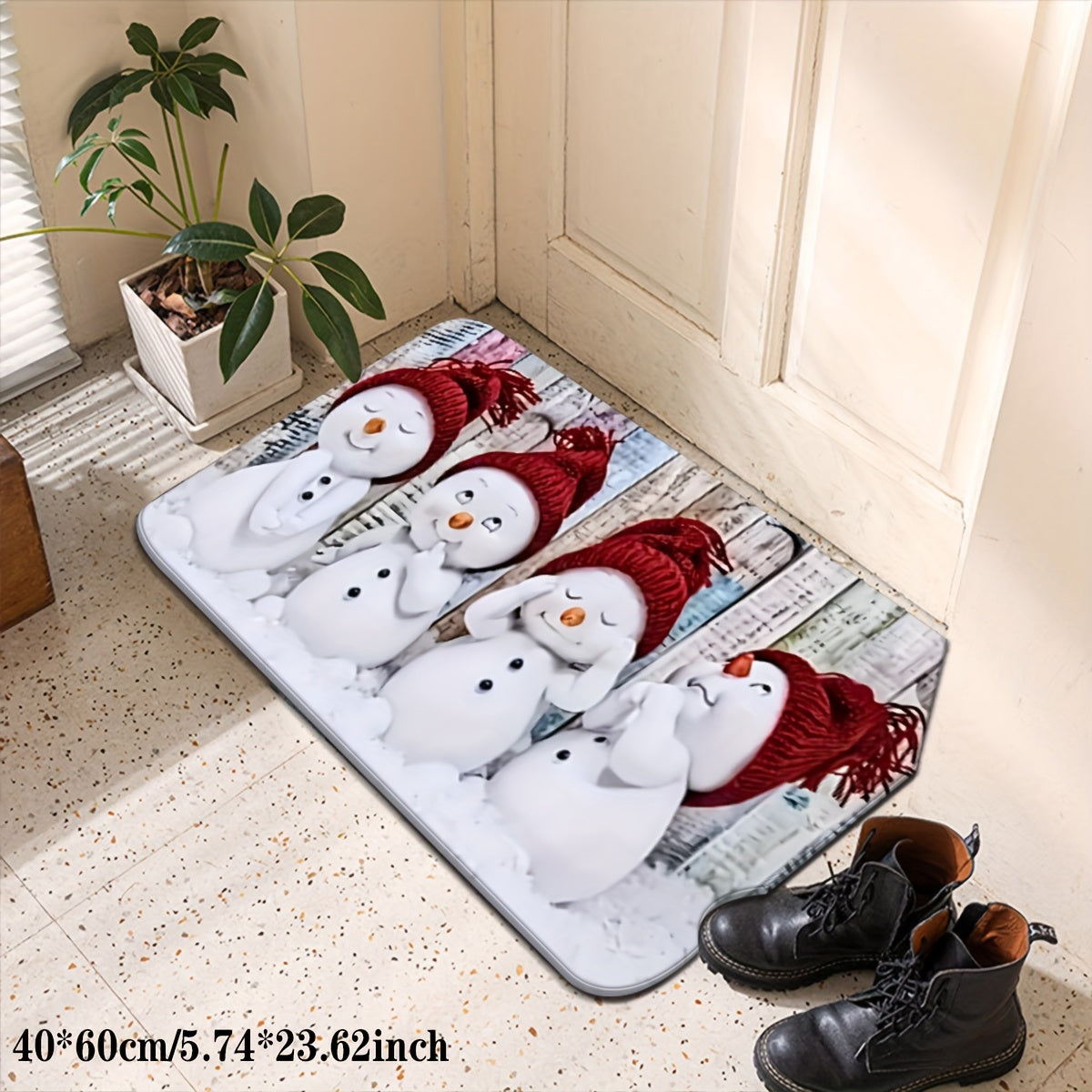 Christmas Snowman Kitchen Mat Non-Slip Absorbent Stain-Resistant Entryway Decor