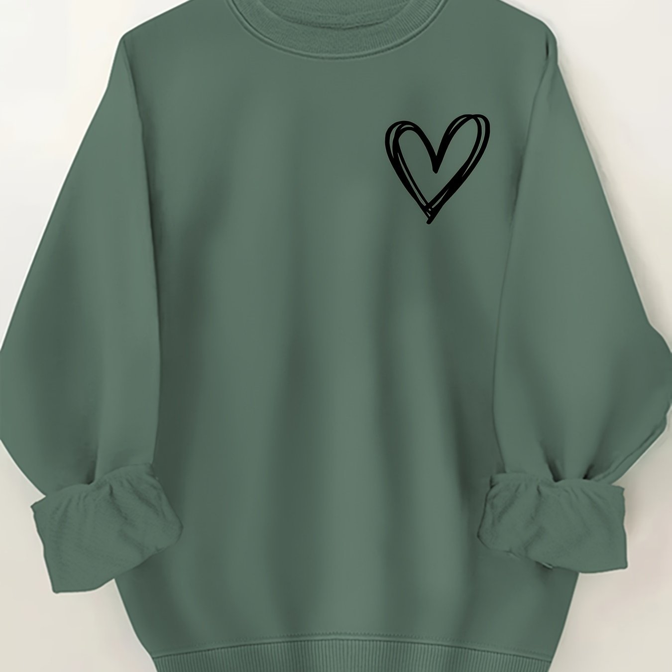 Women's Oversized Cotton Sweatshirt with Black Heart Print Casual Pullover