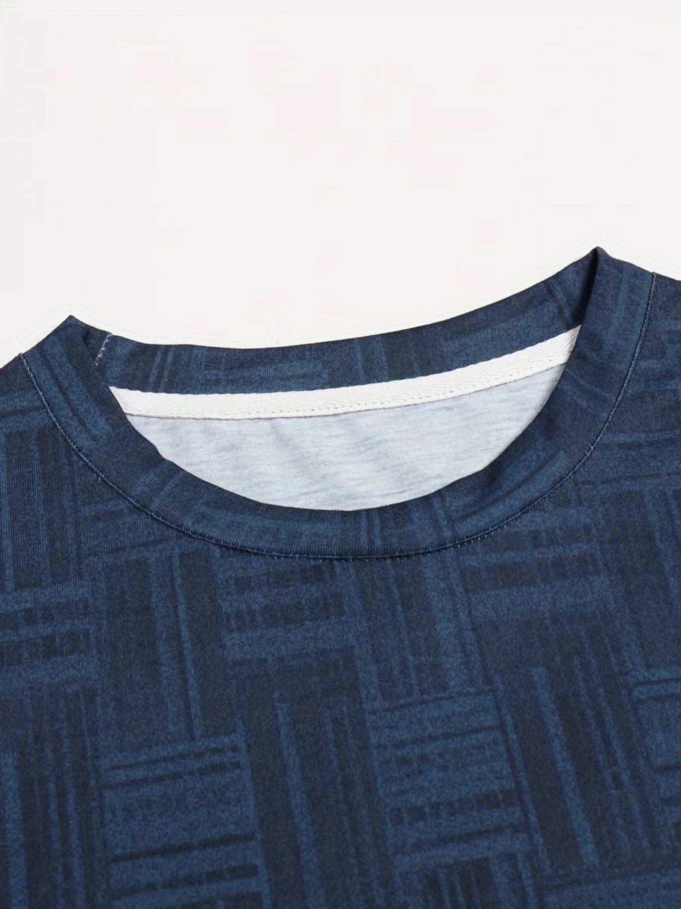 Мужская летняя повседневная футболка с геометрическим узором, короткий рукав, круглый вырез, большой размер, полиэстеровая смесь