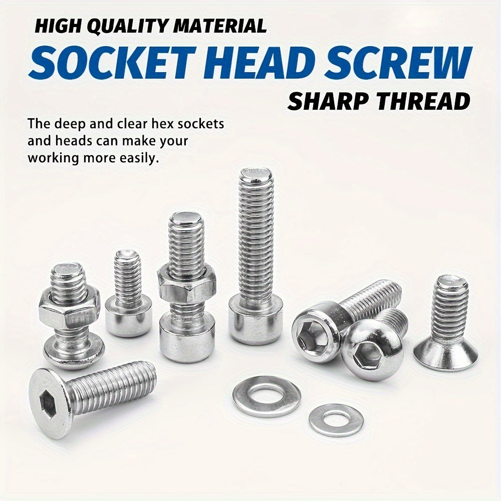 880pcs Stainless Steel Nuts and Bolts Set with Hex Head Washers and Case