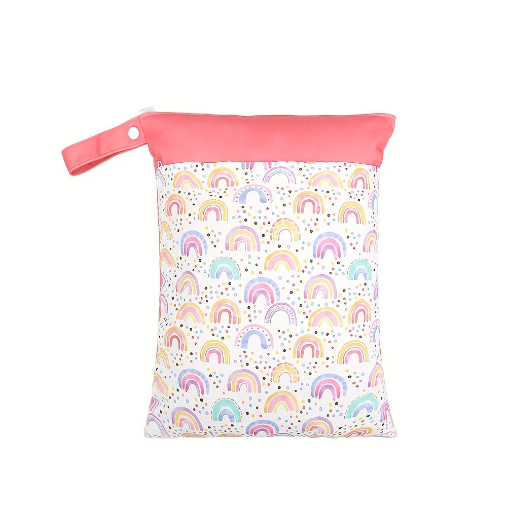 Pink Rainbow Diaper Bag with Double Zipper Trolley Hanging Design Waterproof Travel Bag