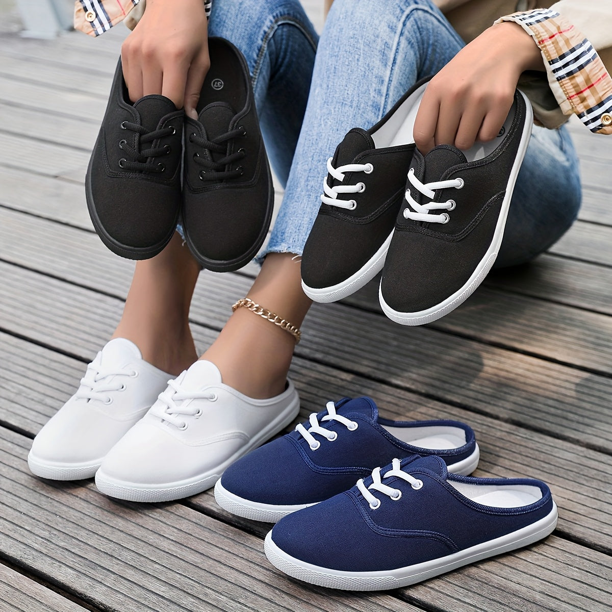 Women's Lightweight Slip-On Sneakers Breathable Fabric All-Season White Black Navy