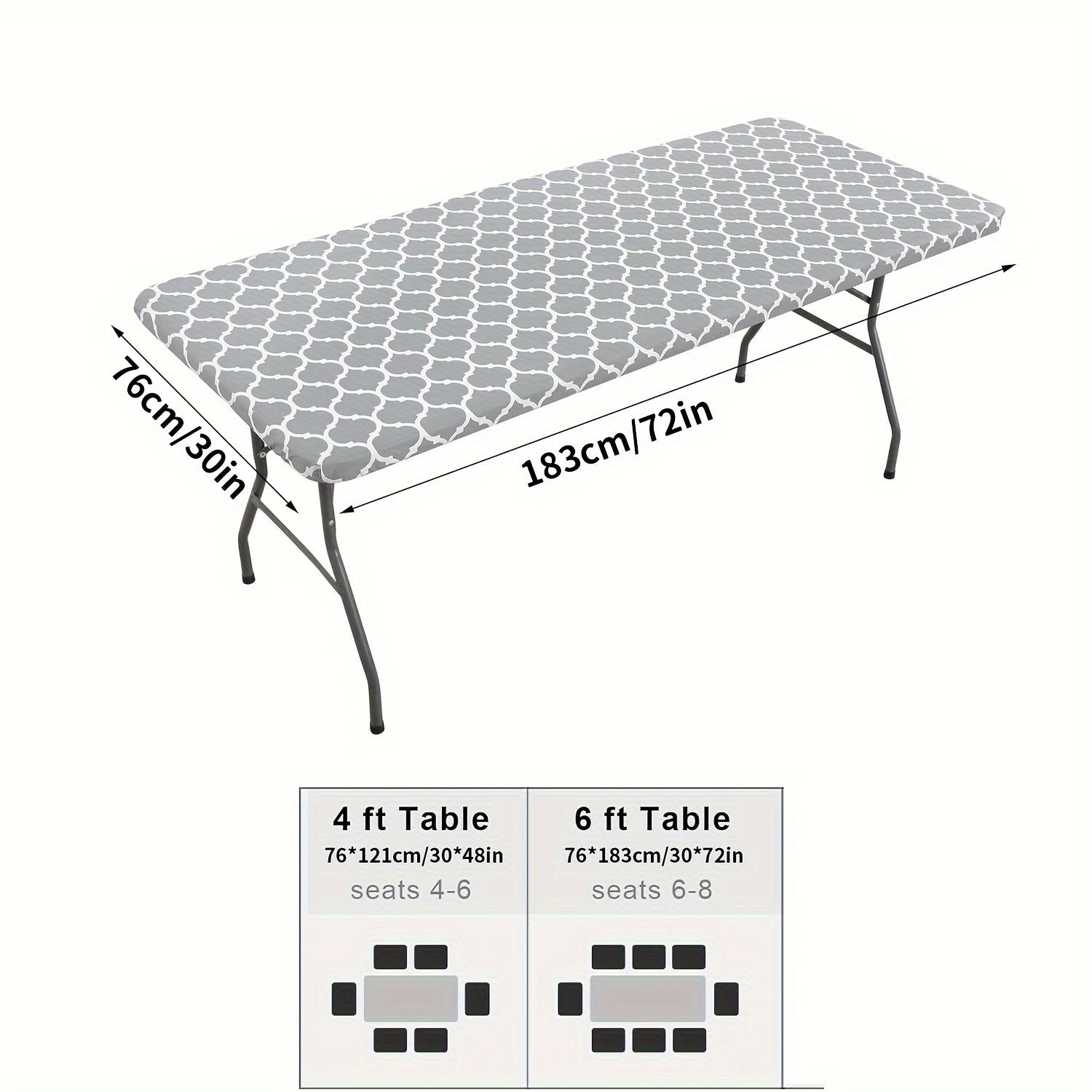 Vinyl Table Cover Waterproof with Flannel Backing Gray White Geometric Pattern Indoor Outdoor