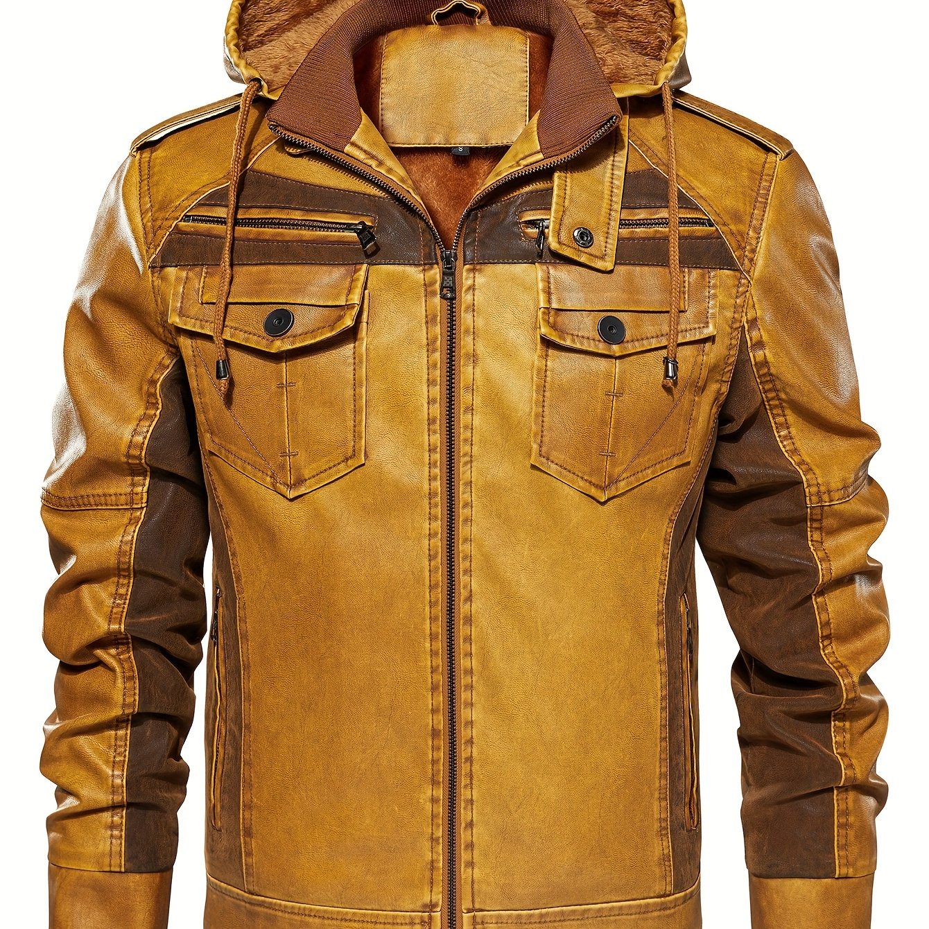 Erkaklar uchun shamoldan himoyalovchi va iliq PU kurtka, qo'shimcha fliys bilan, AQSh o'lchamida.