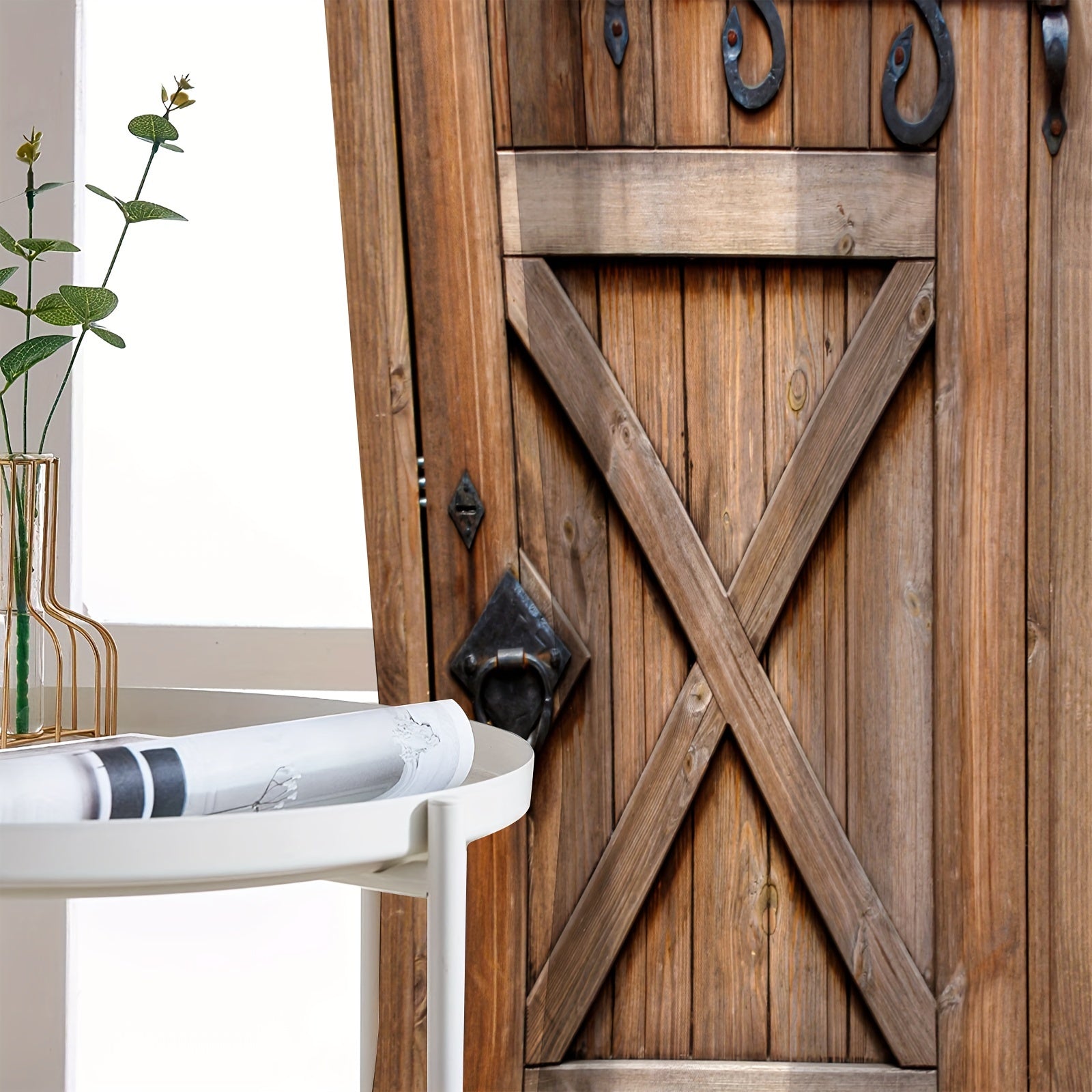 Set of 2 Rustic Wooden Door Printed Curtains for Bedroom Living Room Office Kitchen Window Treatments