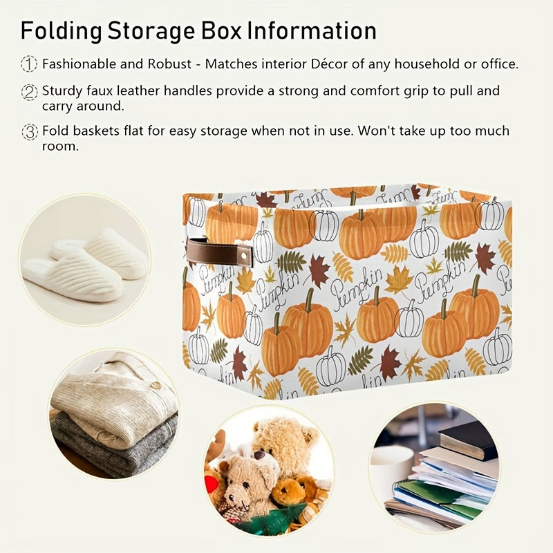 Autumn Thanksgiving Pumpkin Leaf Fabric Storage Basket for Clothes and Home Organization