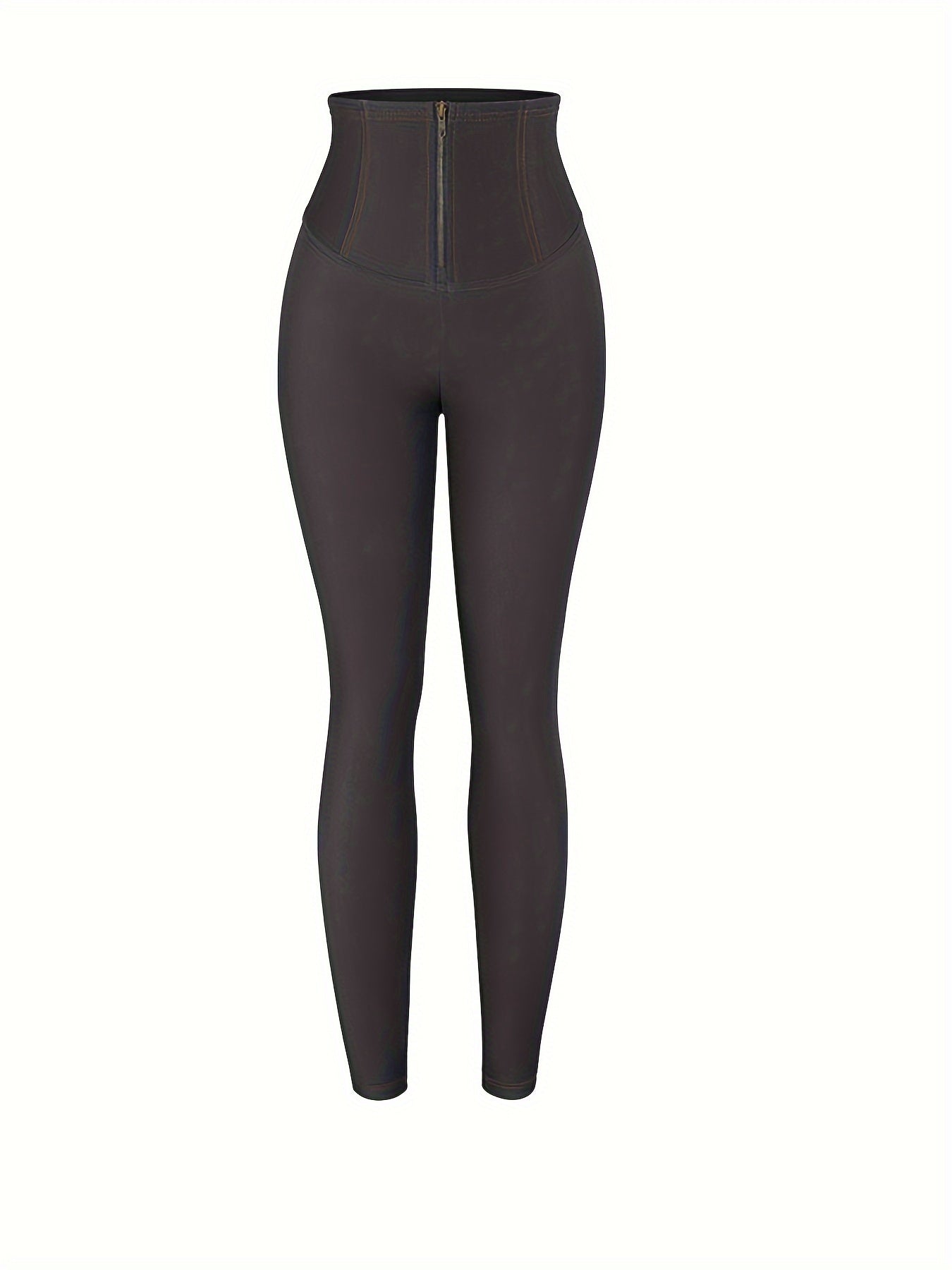 Women's Denim-Like Shaping Leggings with Tummy Control and Front Zipper
